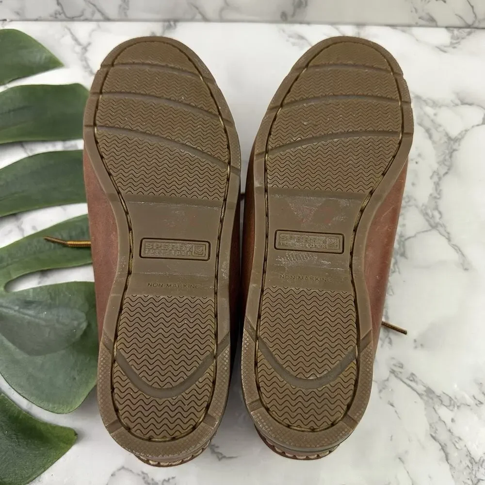 Sperry Womens Boat Shoe Loafers Size 7 Brown Leather Lace Up Preppy Nautical